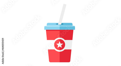 Soda Cup Icon: Red, White, and Blue Vector Illustration