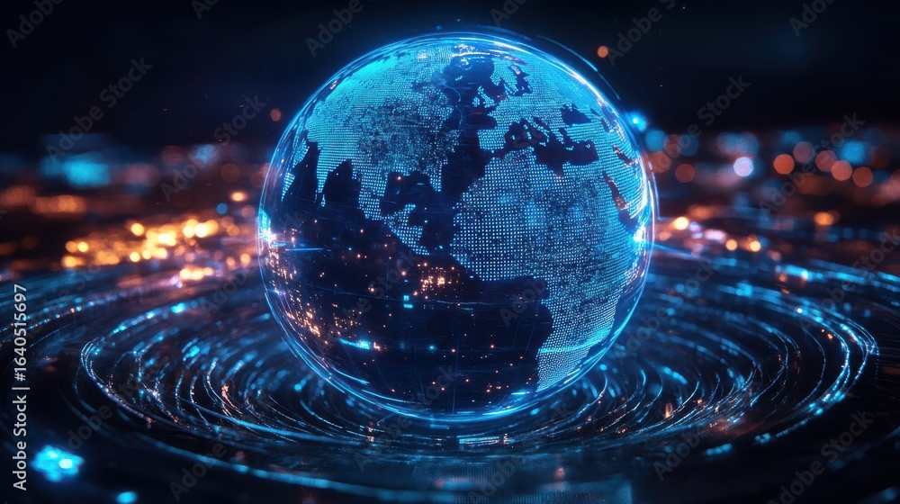 custom made wallpaper toronto digitalGlowing digital globe rotating in futuristic environment at night
