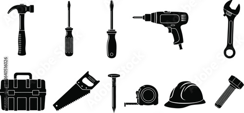 Construction tools vector set diy equipment repair and build