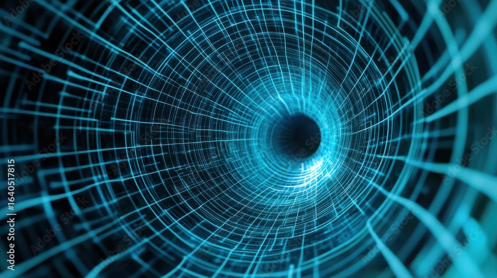 Fototapeta premium Futuristic abstract tunnel in digital space at nighttime