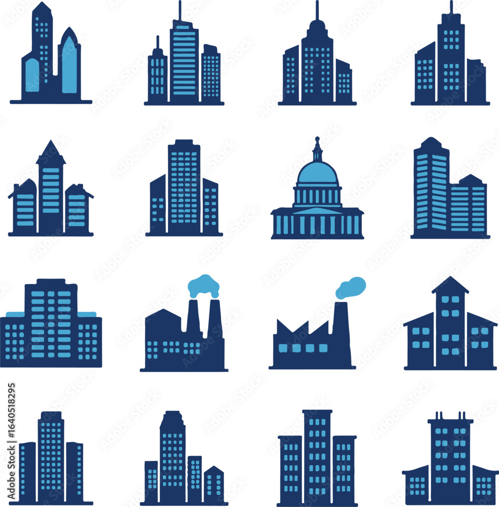 Fototapeta premium City skyline vector illustration with tall buildings and urban architecture silhouette