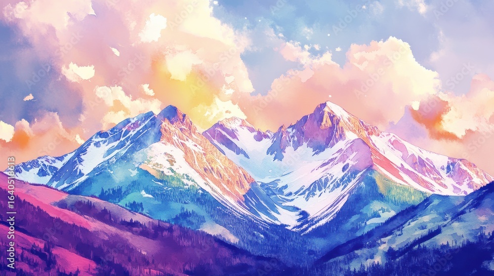 Obraz premium Majestic snow-capped mountain range at sunrise