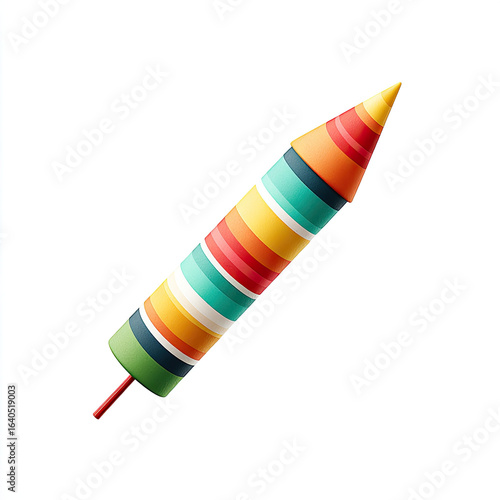 Colorful striped firework rocket with bright festive design