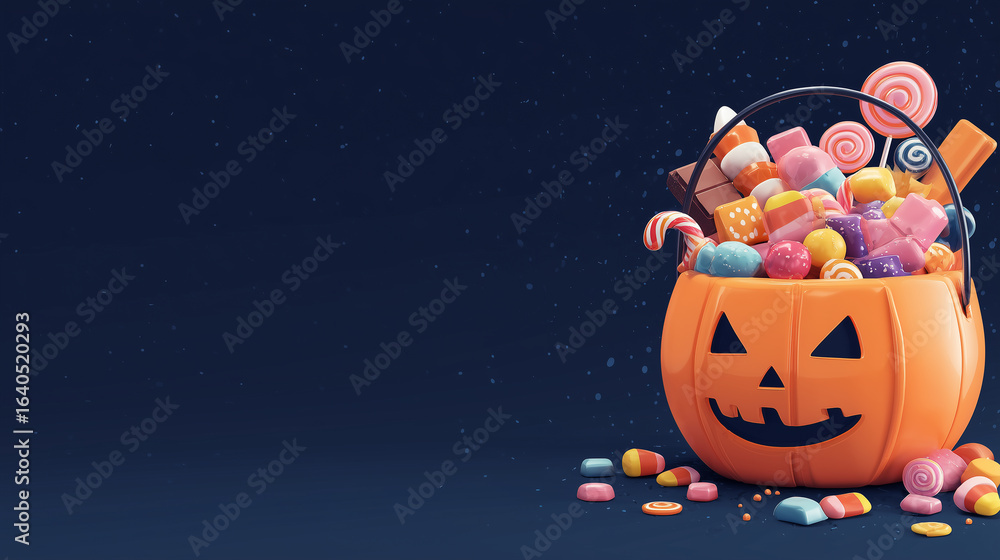 Fototapeta premium Halloween Pumpkin Bucket Filled with Candy