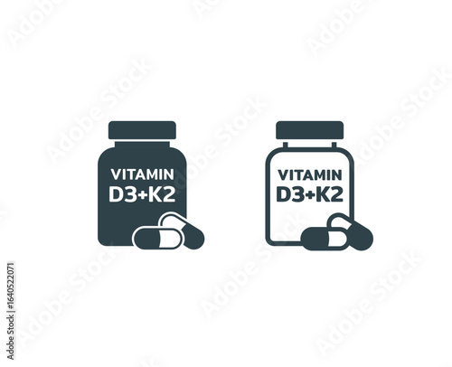 vitamin D3 and K2 supplement jar icon, a bottle of vitamin D3 and K2 supplement