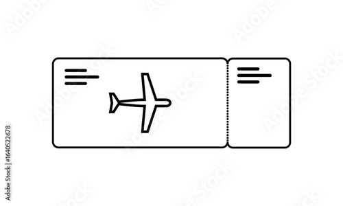 Stroke Outline Airplane Ticket Icon Vector | Simple Flight Boarding Pass Graphic