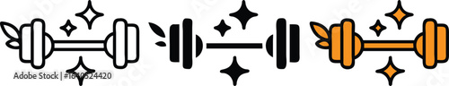 Shiny Dumbbell Line Icons Set – Fitness, Gym, Weightlifting, Exercise, Strength, Workout Vector