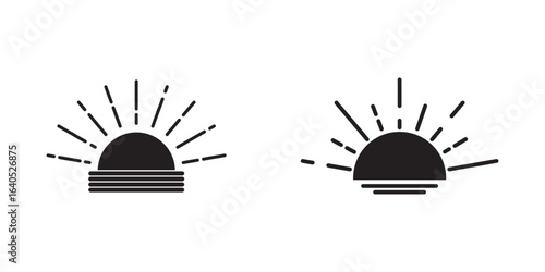 Black Sun and Moon Icons for Day and Night,  Sun, moon icons, design. Space shapes for design. Vector liner collection eps 10