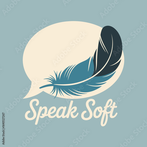 Soft feather in speech bubble gentle communication concept expressing calmness and quiet dialogue for a peaceful message vector