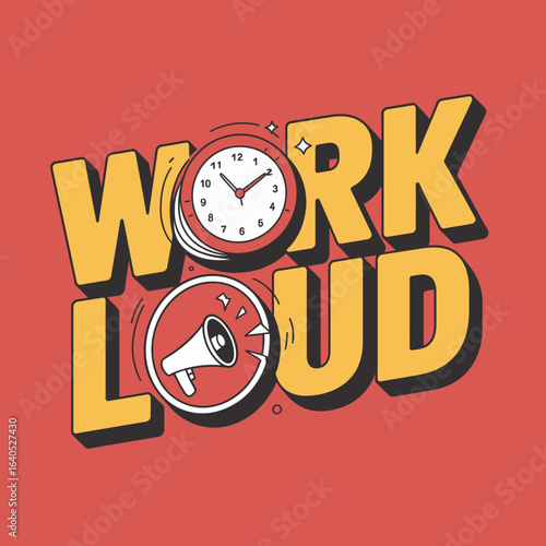 Work loud message loudspeaker and clock time for urgent communication announcement business success vector