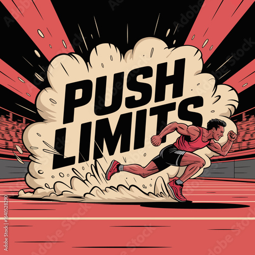 Dynamic comic book style depiction of an athlete pushing past their limits in a burst of energy and determination against a bold background vector