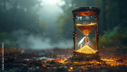 Hourglass in mystical forest