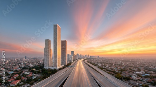 Wallpaper Mural Modern Merchant Navy Day Cityscape with Construction Cranes and Highway at Sunset, Premium Autumn Business Marketing for Young Professionals Torontodigital.ca
