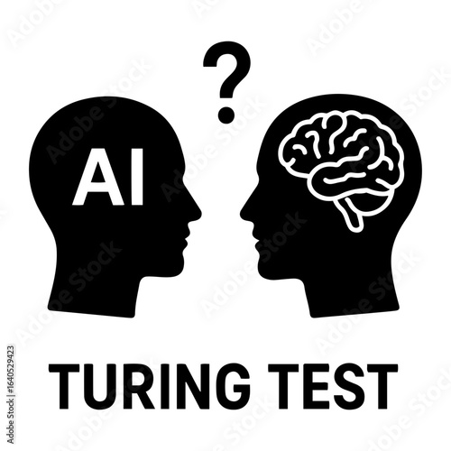 Vector ai icon illustration of two heads facing each other one with ai the other with a brain design on transparent background