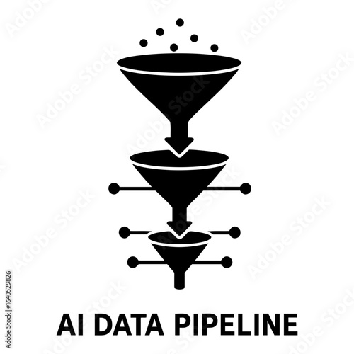 Vector ai icon three funnels stacked on top of each other with dots above the top funnel on transparent background