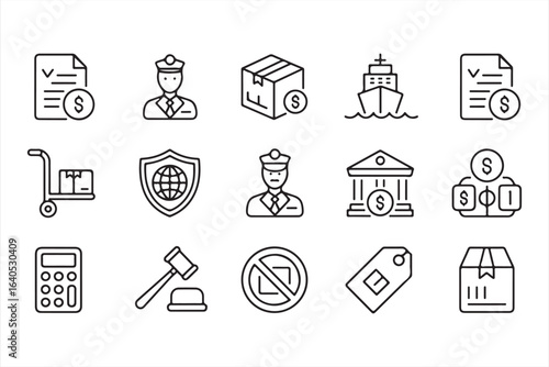 Vector Symbols of Legal Documents, Package Delivery, and Law Enforcement