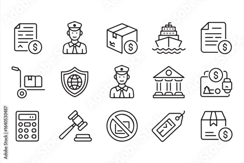 Vector Icons for Shipping, Logistics, and Legal Documentation