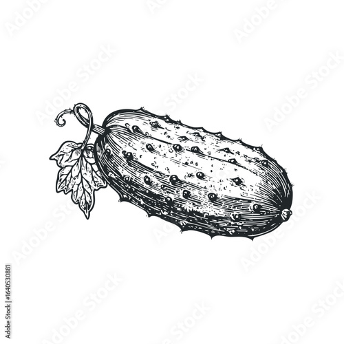 Wallpaper Mural Vintage Etching Style Cucumber with Leaf and Tendril Torontodigital.ca