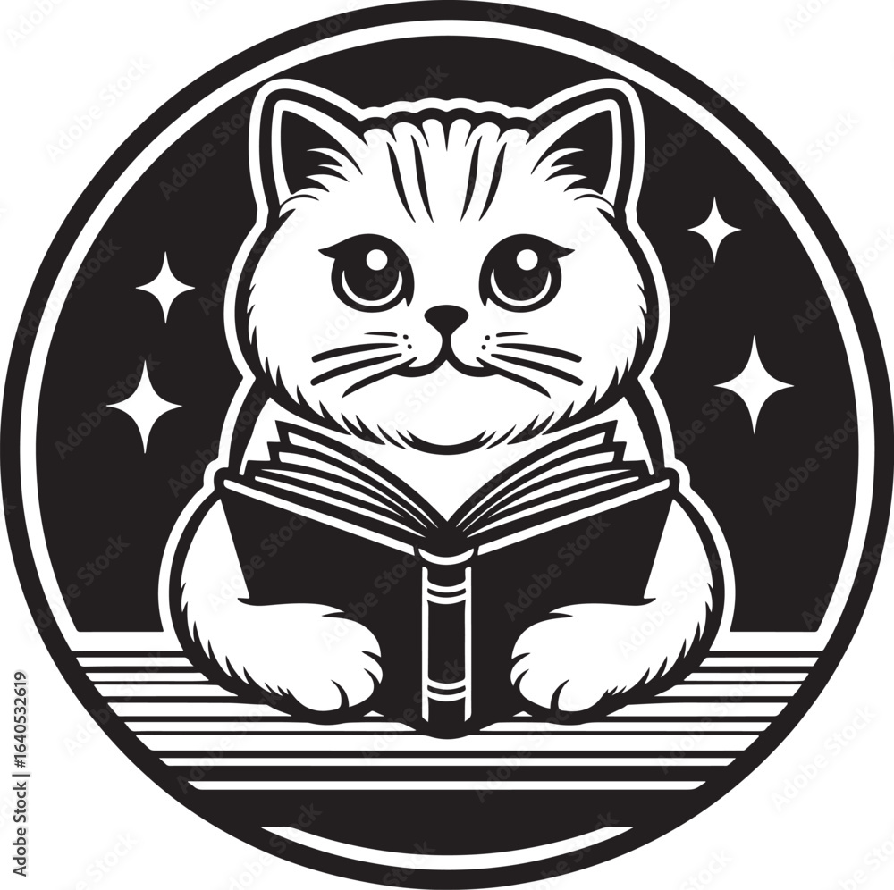 Obraz premium Cat reading a book on a white background. Vector illustration. Eps 10.