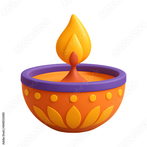 3D Decorative Oil Lamp Diya Isolated on a Transparent Background