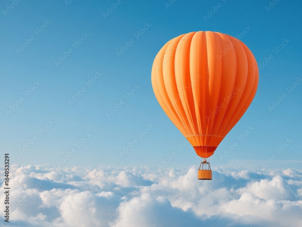 Fototapeta premium Premium High-Quality Orange Hot Air Balloon Floating Above Clouds Modern Adventure and Travel Lifestyle Content for Inspiring Marketing and Social Media
