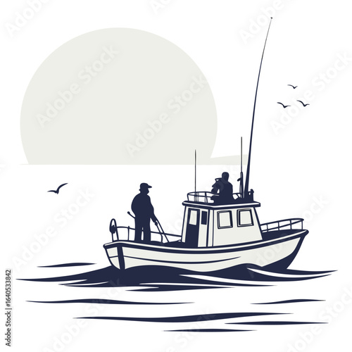 Fishing boat at sea silhouette illustration perfect for print or graphics