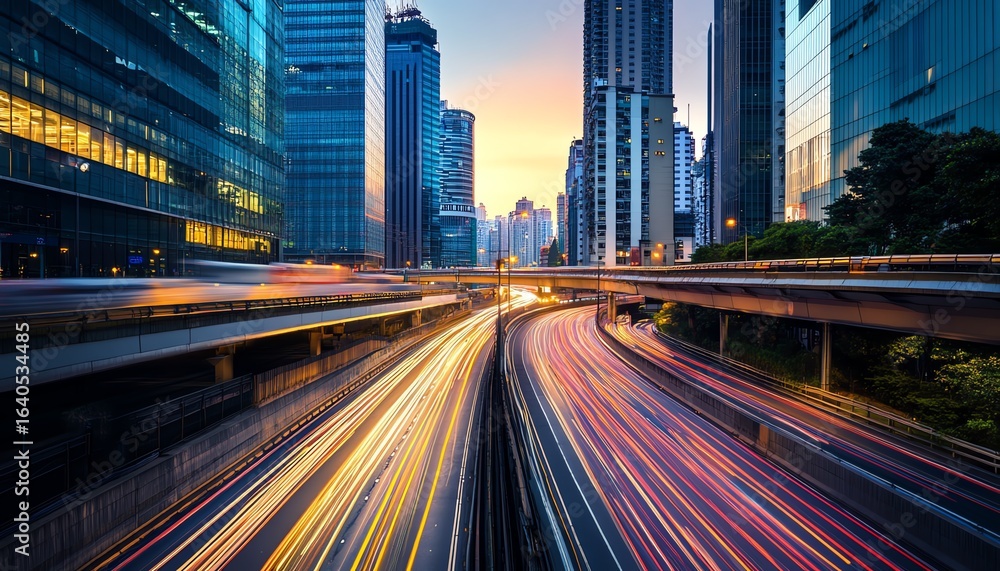 Fototapeta premium City traffic with vibrant moving lights.