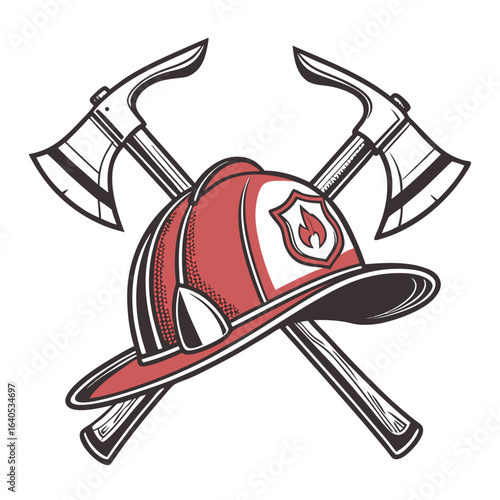 Vintage Firefighter Symbol Featuring Two Crossed Axes and a Classic Fire Helmet