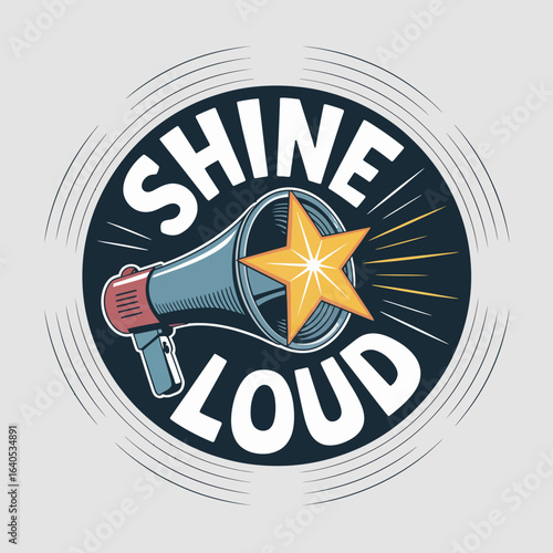 Shine Loud Megaphone Logo Design with Star Emblem and Motion Lines