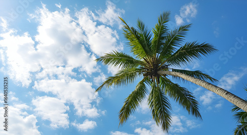 Wallpaper Mural Low-angle shot of tall coconut tree with blue sky and clouds behind
 Torontodigital.ca