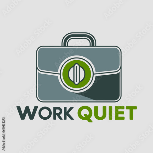 Work Quiet logo design with briefcase and sound dampening icon for noise reduction or silent workplace concept