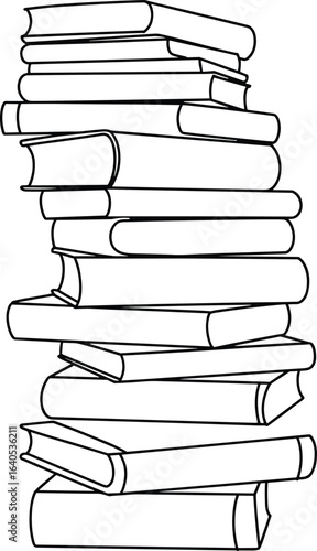 Tall stack of books line drawing, minimalist book pile illustration, educational literature sketch for reading, study, knowledge, and library concept