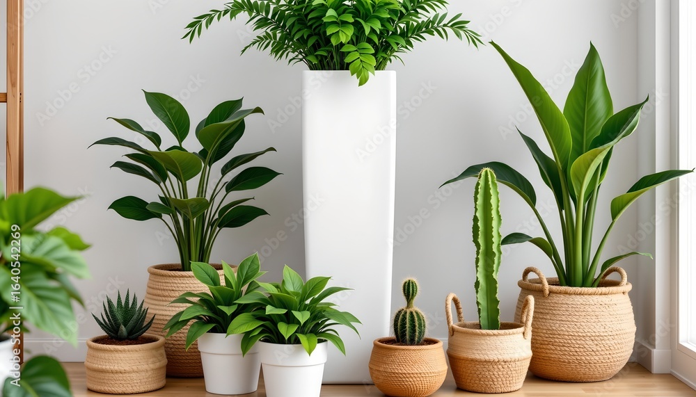 Fototapeta premium Elegant Indoor Plant Display Woven Baskets