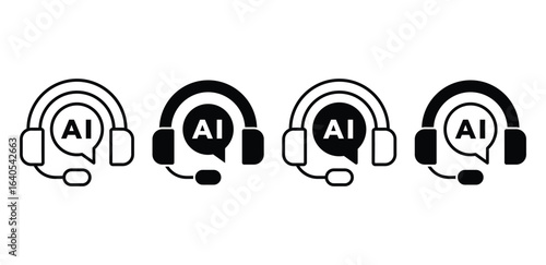 AI Support Icons Black and White Headset Symbols Vector Design Illustration Collections Sets