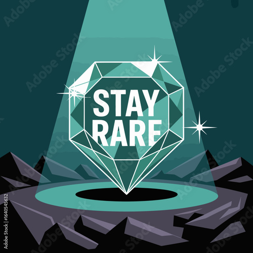 A Stunning Digital Illustration of a Diamond with the Message "Stay Rare" Illuminated in Spotlight