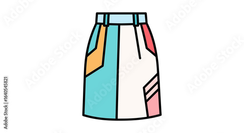 Vector icon of a trendy color block skirt, retro 90s fashion apparel illustration on a white background