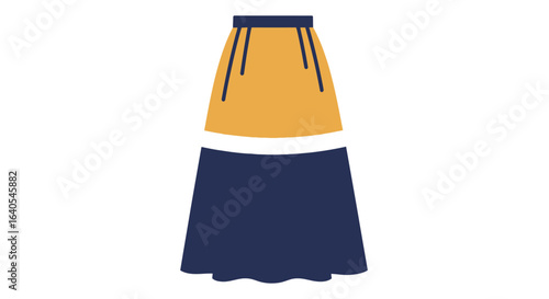 Minimalist vector concept of a color block midi skirt. Women's fashion apparel illustration with a simple design.