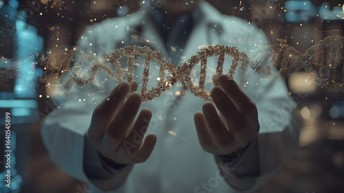 DNA Helix Genetics Biotechnology Research Scientist Hands Laboratory Medical Technology Innovation Cellular Biology Experiment Molecular Structure 