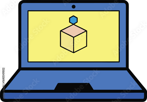 laptop displaying 3d modeling software in use on transparent background