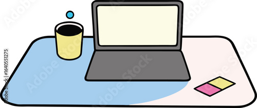 soft grey felt desk mat under laptop and mug on transparent background