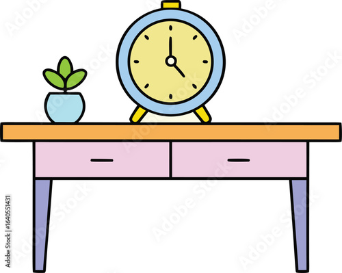 vintage style wall clock above wooden desk on transparent background