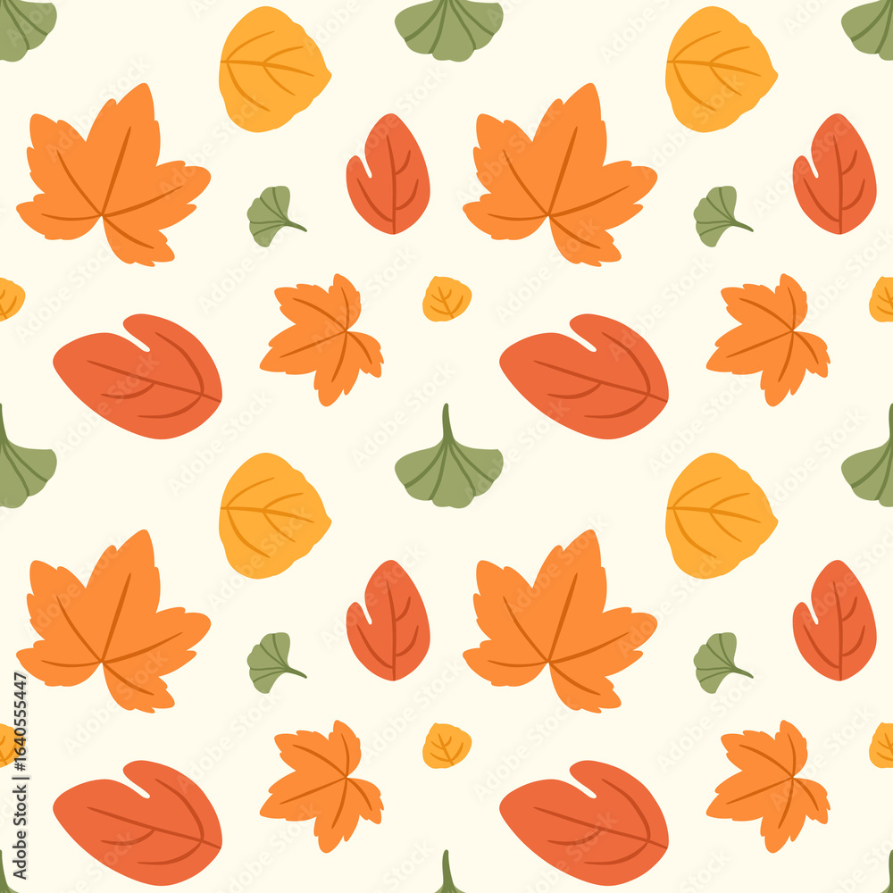 Obraz premium Autumn leaves seamless pattern. Hand drawn doodle seamless pattern
