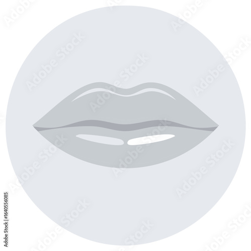 Stylized Lips Icon within a Circle Glossy Grey Minimalist Mouth Beauty Graphic