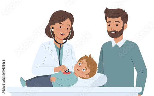 Pediatrician Examining Child with Father Present.