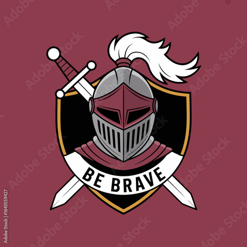 Knight's helmet and swords emblem courageous spirit symbol medieval warrior protection determination statement vector