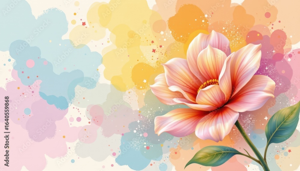 Obraz premium A whimsical poster card layout that radiates warmth and affection, celebrating the essence of love and joy, Envision a delicate watercolor illustration of a dogrose flower