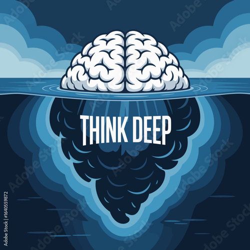 Metaphorical brain iceberg concept for deep thinking and problem solving above and below the surface vector