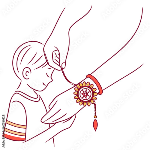 Sister tying rakhi on her brothers wrist isolated on white background
