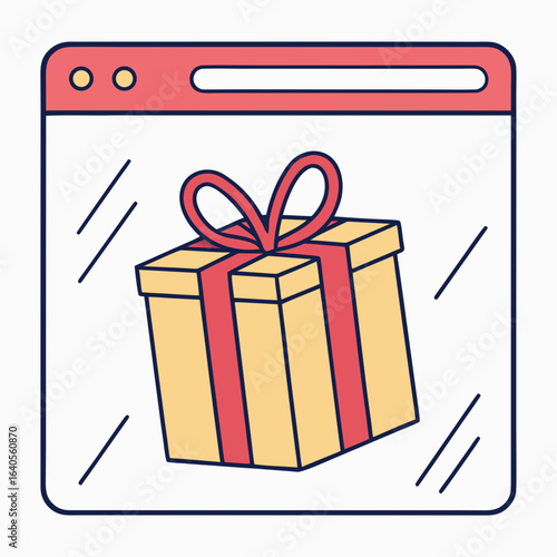 Online gift box surprise in a website window vector illustration