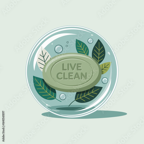 Eco-friendly soap bar with botanical design promoting natural living and sustainable hygiene habits for a healthy lifestyle vector